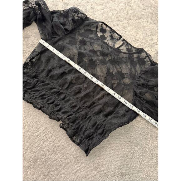 Y2K Dark Romantic Sheer Lace Top Whimsigoth Gothic Fairy Mesh Stretchy Size M - Picture 7 of 7